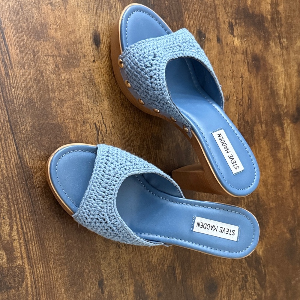 Steve Madden Light Blue Crochet Slide Mules